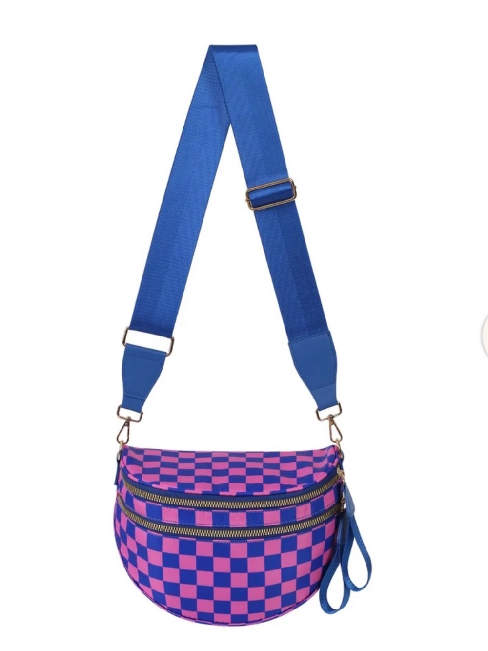 Emmafy Blue and Pink Checker Crossbody New
